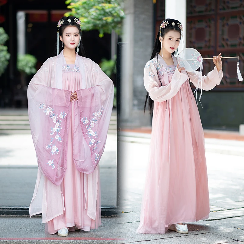 summer traditional Hanfu women flower embroidery chest-length skirt daily super fairy Chinese style clothing Wei Jin hanfu dress