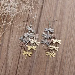 8Seasons Copper Filigree Stamping Earrings For Women Dragonfly Animal Silver Color Gold Rose Gold Hollow Jewelry 7.6cm Long