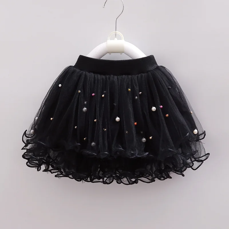 2022 Summer girls Short Skirt Screen Lace chiffon  Hand-nailed Pearl  Children's Skirt  Fashion Party baby toddler kids clothes