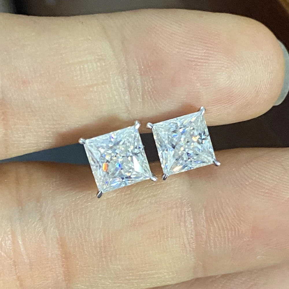 

Customized 10K Real White Gold 1 Carat 6x6mm Princess Cut Moissanite Fashion Stud Women Earring