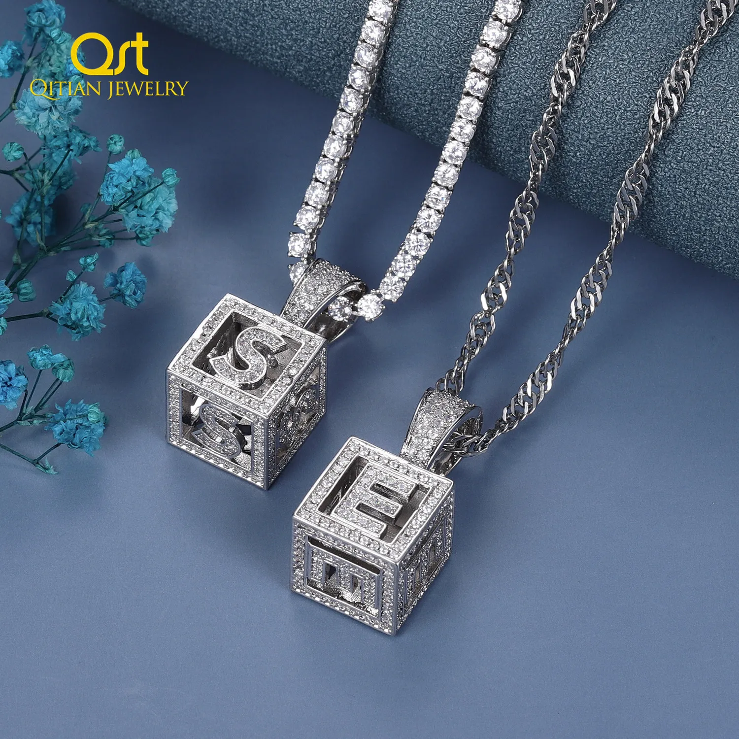 

Custom Name Dice Square Hollow Letters Pendant Gold Chain Choker Zirconia Men's Hip Hop Necklace Rock Jewelry 3MM Tennis Chain