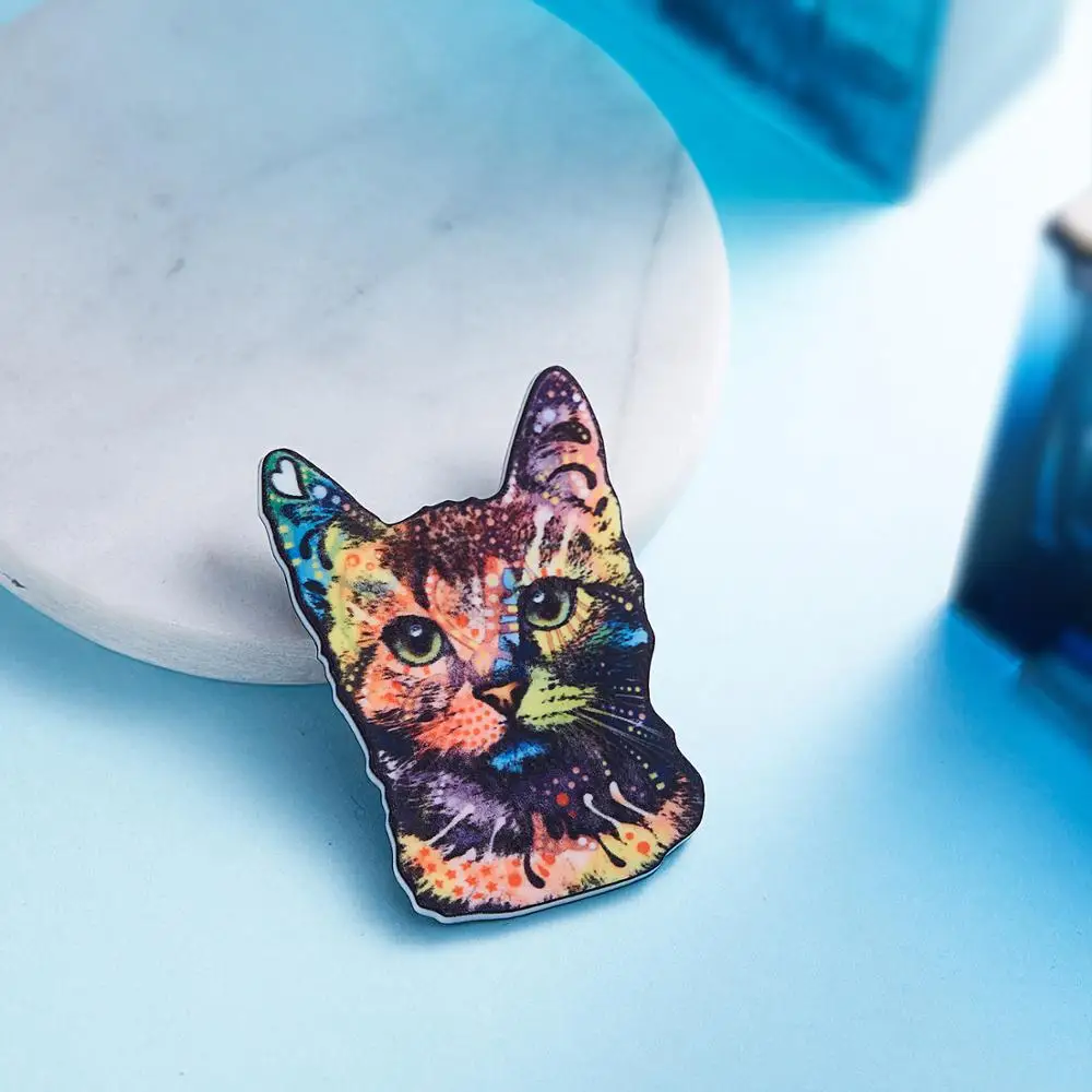 Cartoon Cute Cat Dog Bird Acrylic Brooches Pins Animal Brooch Series Metal Pin Badge Clothes Collar Lapel Bag  Jewelry For Lover