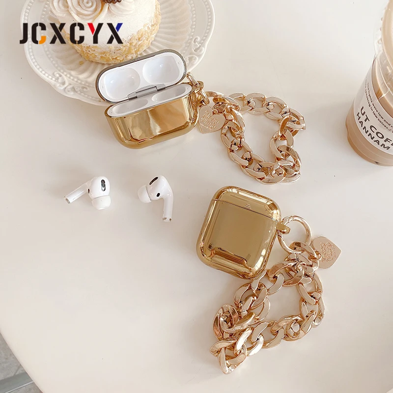 الذهب تصفيح اللؤلؤ عملة سوار سلسلة المفاتيح سماعة بلوتوث لاسلكية لينة الحال بالنسبة أبل AirPods 1 2 غطاء ل airpods برو