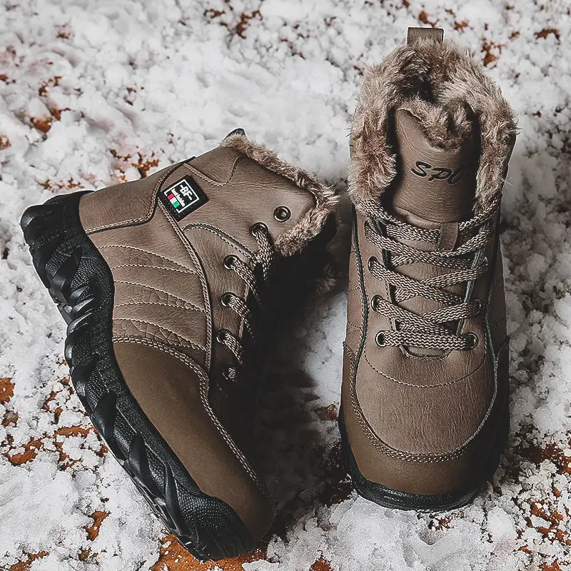 

Men Winter Snow Boots Waterproof Leather Sneakers Super Warm Men's Boots Outdoor Male Hiking Boots Work Shoes