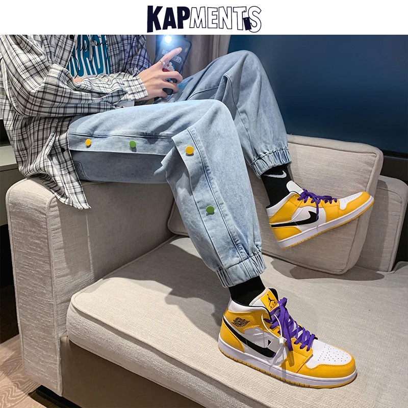 KAPMENTS Men Buttons Harajuku Baggy Jeans Pants 2023 Mens Black Y2k Vintage Denim Trousers Male Causal Punk Kpop Jeans Joggers