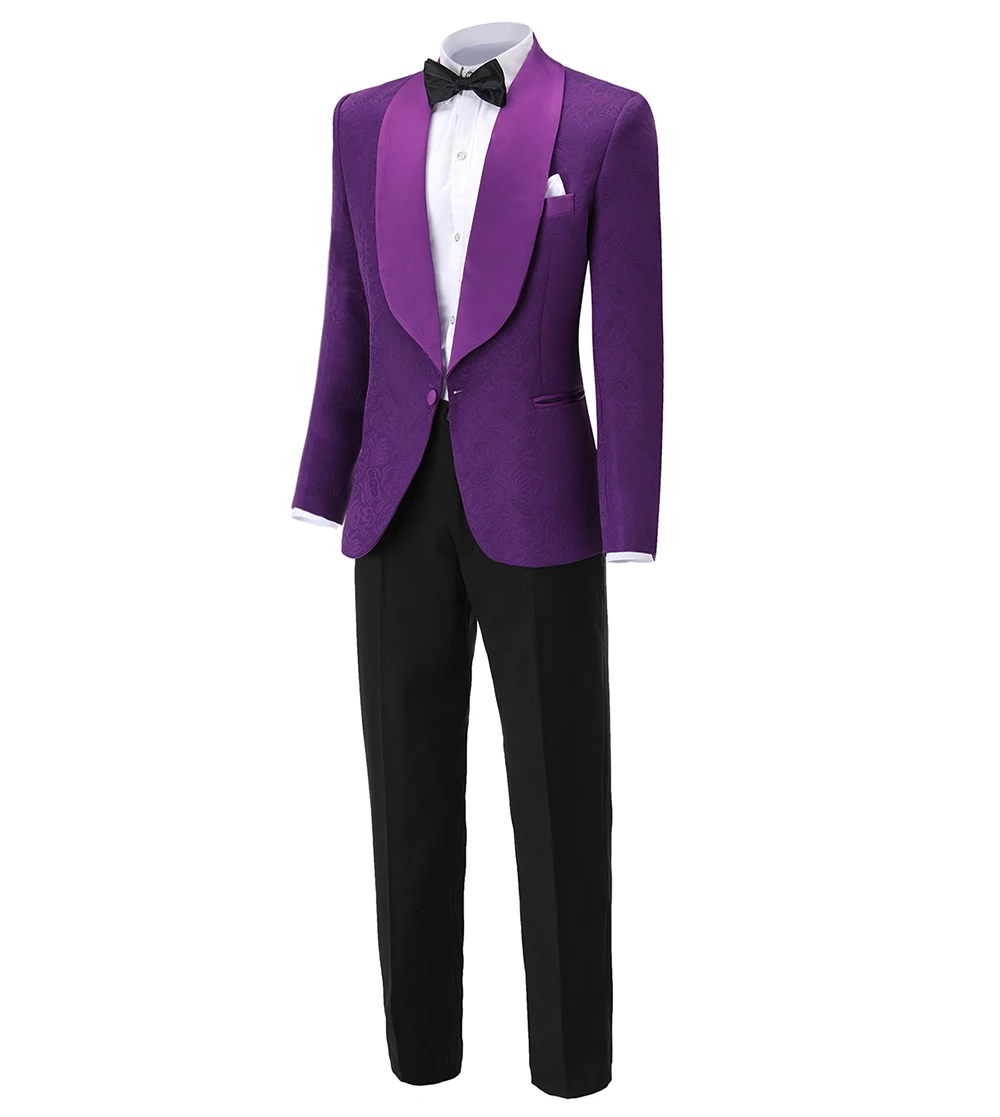 

Man Suits 2 Pieces Formal Slim Jacket Shawl Lapel White Black Purple Custom Suit Tuxedos For Wedding Groom(Blazer+Pants)