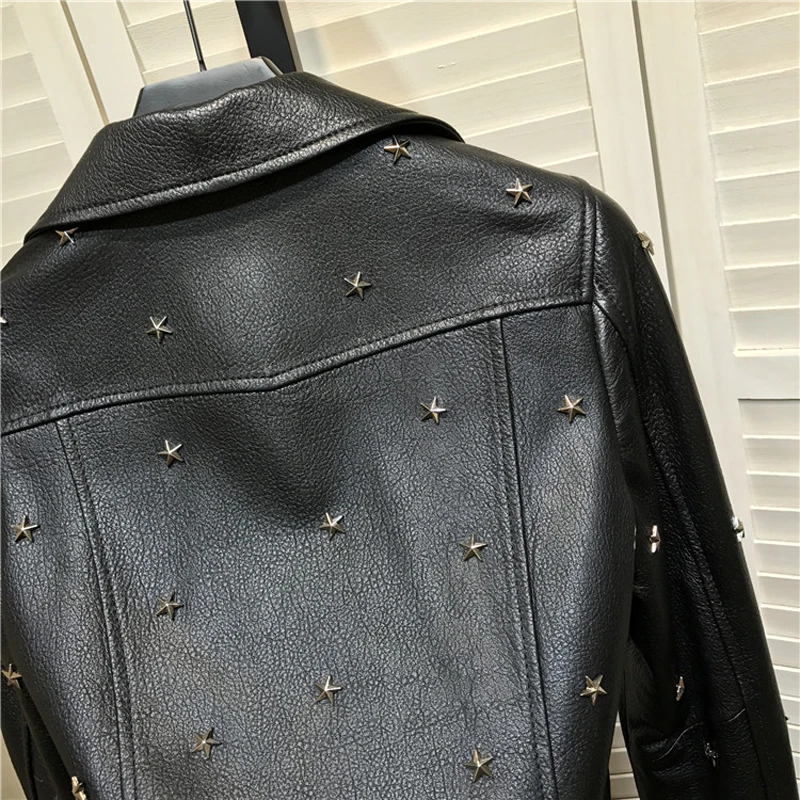 Women Spring Coat 2023 New Fashion Genuine Sheepskin Bubble Leather Jacket Heavy Rivet Short Clothing Moto & Biker Style