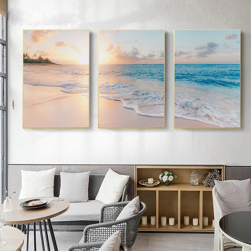 Natural Seascape Blue Sea Beach Landscape Posters and Prints Modern Canvas Painting Wall Art Picture for Living Room Pintura