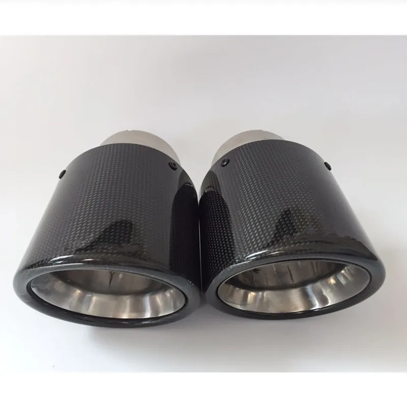 1 Piece: Glossy Carbon Fiber Muffler Tip Exhaust System Pipe Nozzle Universal Crimping Stainless