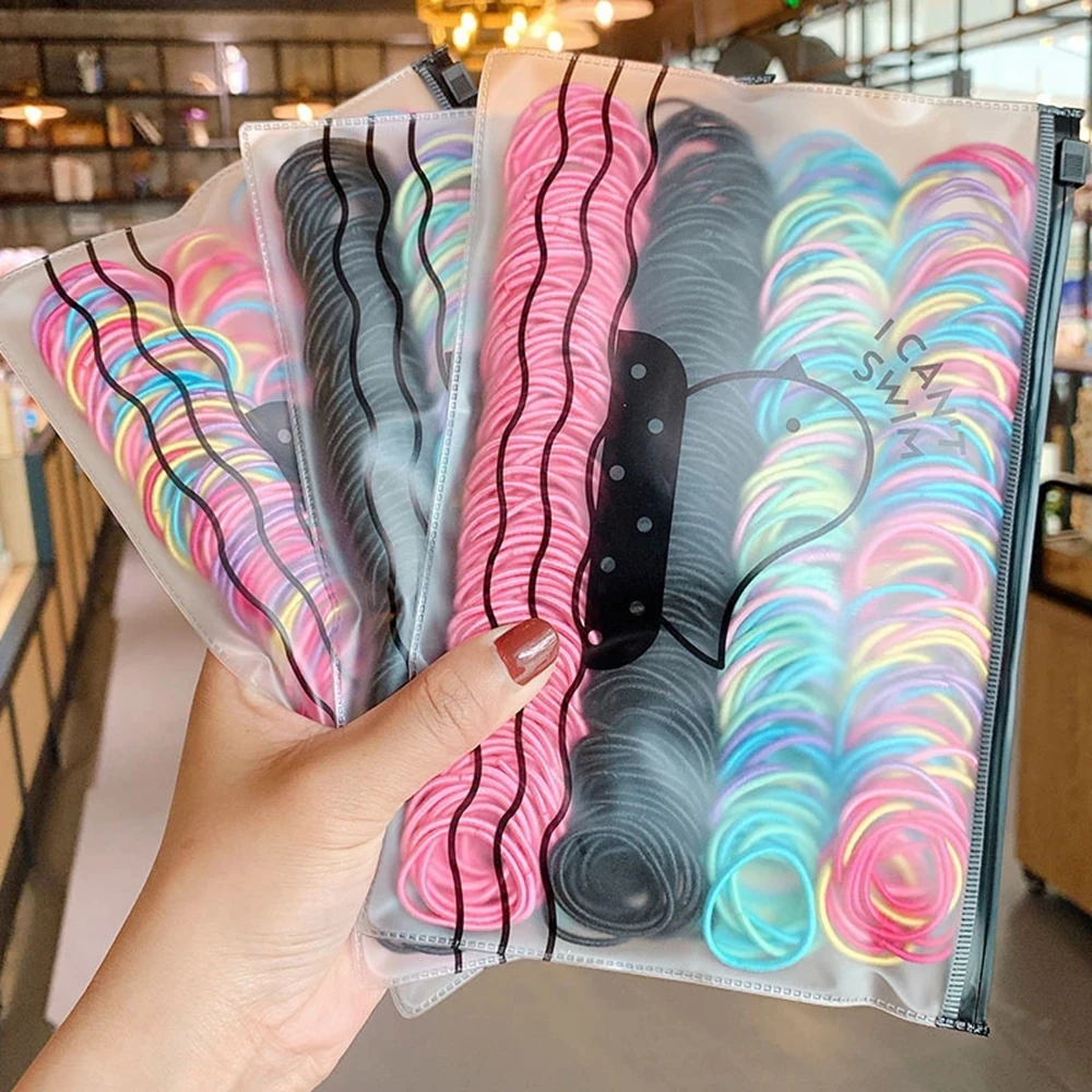 

100/500pcs/Bag Girls Cute Colorful Basic Elastic Hair Bands Ponytail Holder Children Scrunchie Rubber Band Kids Hair Accessories