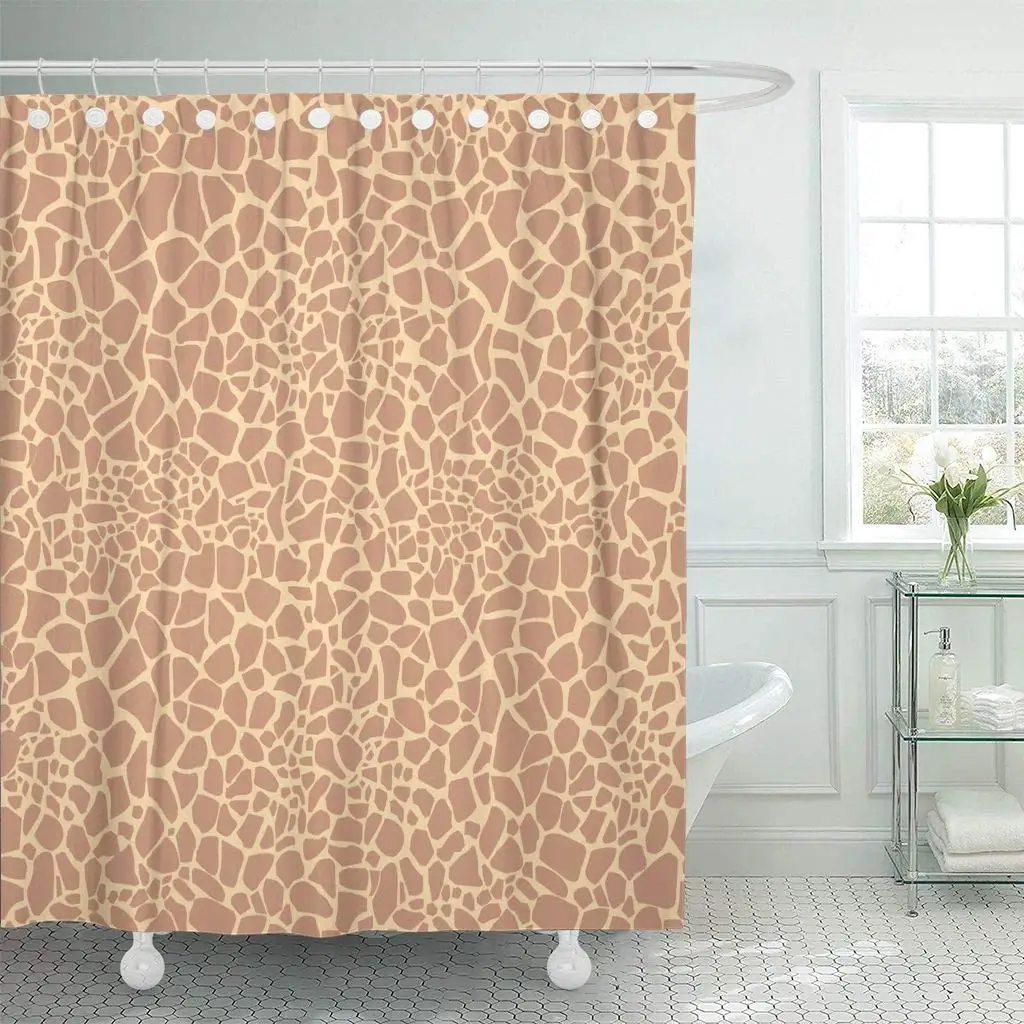 Shower Curtain Brown Africa Giraffe Pattern Safari Savannah Abstract African Animal Camouflage Detail Bathroom