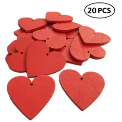 20pcs Red Love Heart Shape Wood Slice Pieces with Hole for DIY Craft Scrapbooking Wedding Diy Decor