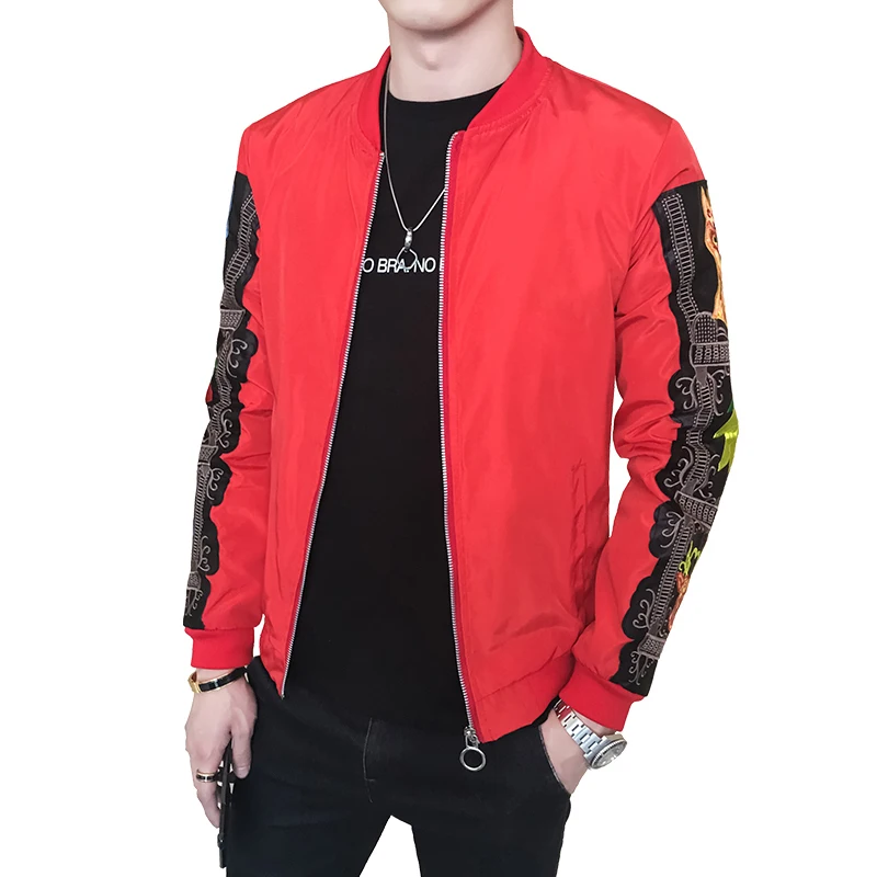 Embroidery Patch Man Streetwear Jakets Chaqueta Hombre Casual Black Red White Windbreaker Bomber Jacket Mens Social Erkek