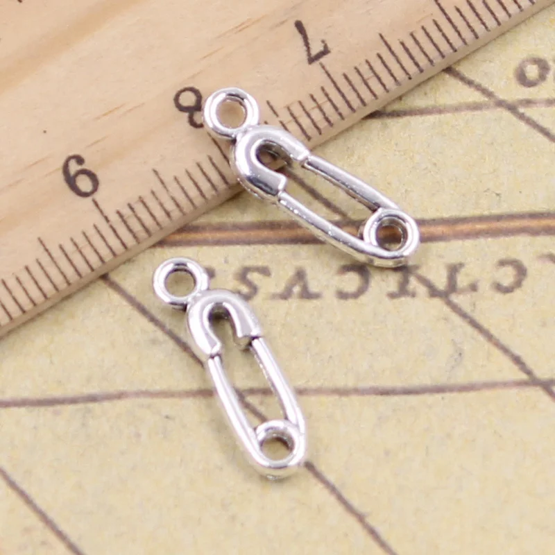 50pcs Charms safety pin baby diaper 19x6mm Antique Bronze Silver Color Pendants Making DIY Handmade Tibetan Finding Jewelry