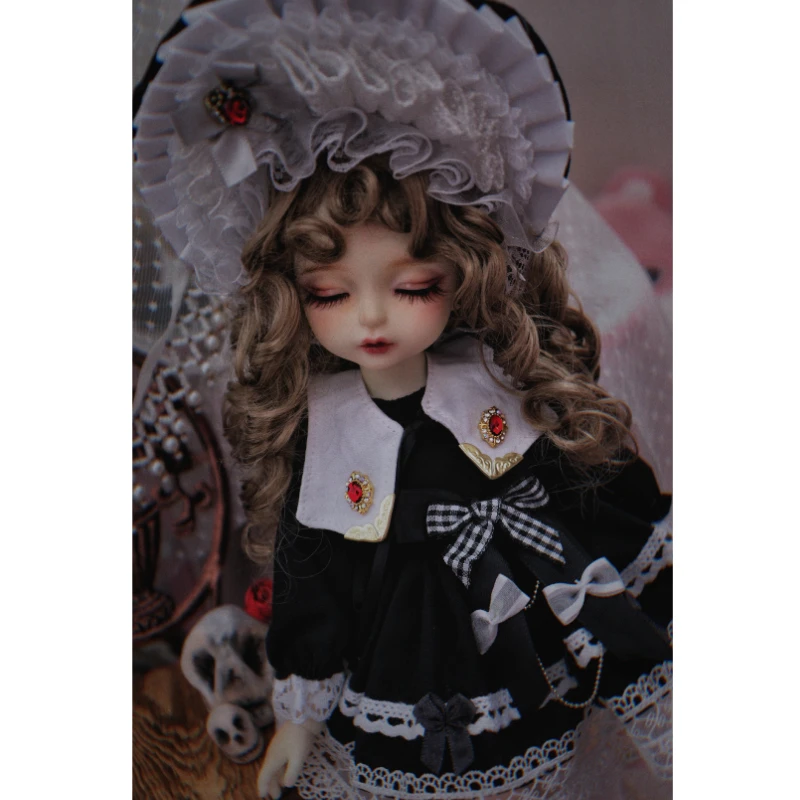 BJD doll clothes suitable for 1/4 1/6 Size black bow LO skirt dress 4 piece  set doll accessories