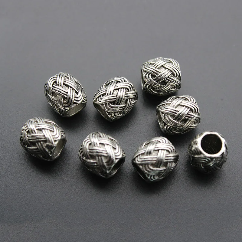 10 szt. Metalowe Okrągłe Koraliki Dystansowe Charms Antyczne Srebro Duży Otwór Koralik do Wyrobu Biżuterii Bransoletka DIY Ręcznie Robione Akcesoria — zdjęcie 4