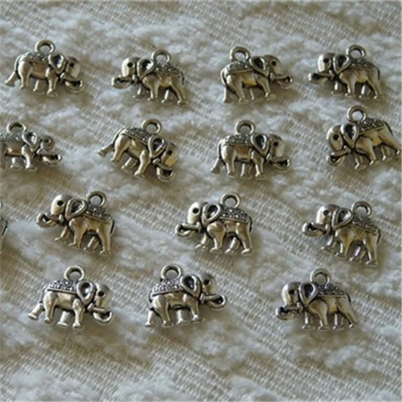 12X Elephant Charms, Cute Elephant Pendants, Antique Silver Color Charms, Metal Charms, 2 Side Animal Charm for Bracelet 14X12mm