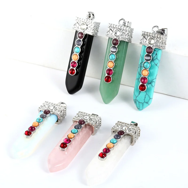 1PCS 7 Chakela Natural Stone Crystal Agate Necklace Sword-shaped Pendant