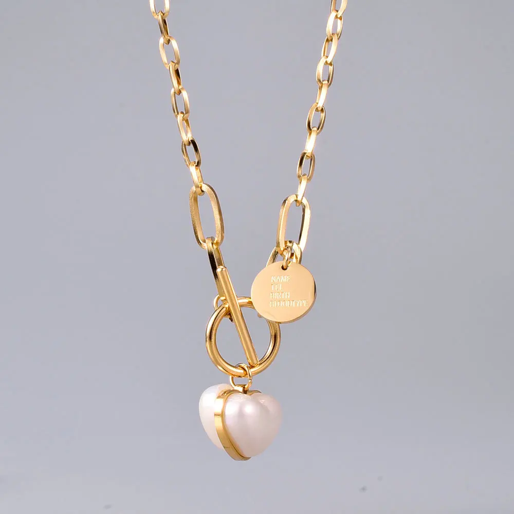 YUN RUO 2021 Light Gold Color Pearl Heart Pendant Necklace Stainless Steel Jewelry for Woman Fashion Neckalce Factory Wholesale