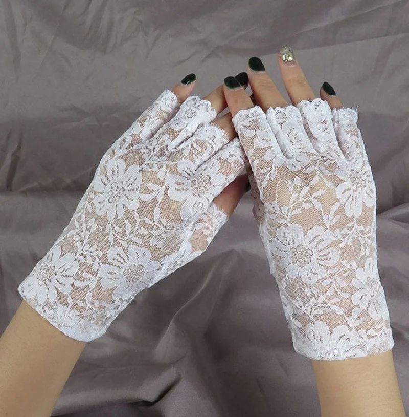 Fashion Sexy Summer Female Half Finger Sunscreen Short Lace Gloves Women Driving Flower Pattern Fingerless Sun Gloves