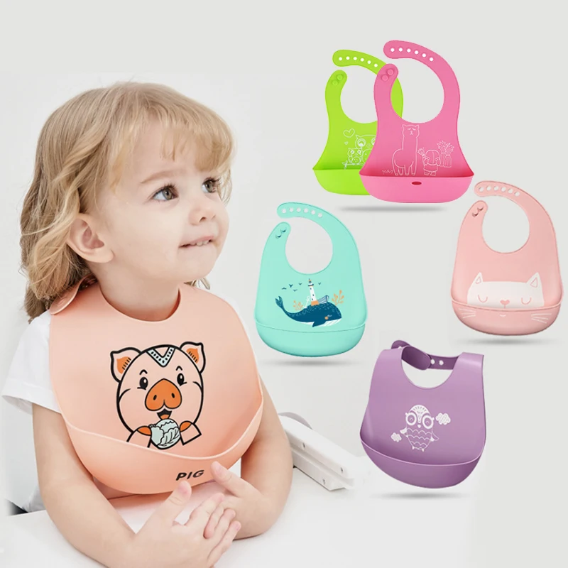 Novo babador do bebê ajustável estilos diferentes imagem animal à prova dwaterproof água saliva gotejamento babador macio comestível silicone como