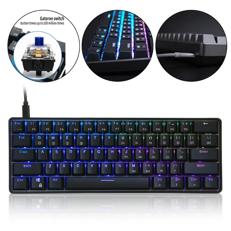 Imagem -02 - Gateron-teclado Mecânico Portátil Gk61 Sk61 60 Interruptores Ópticos com Iluminação Rgb com Fio Permutável Quente para pc