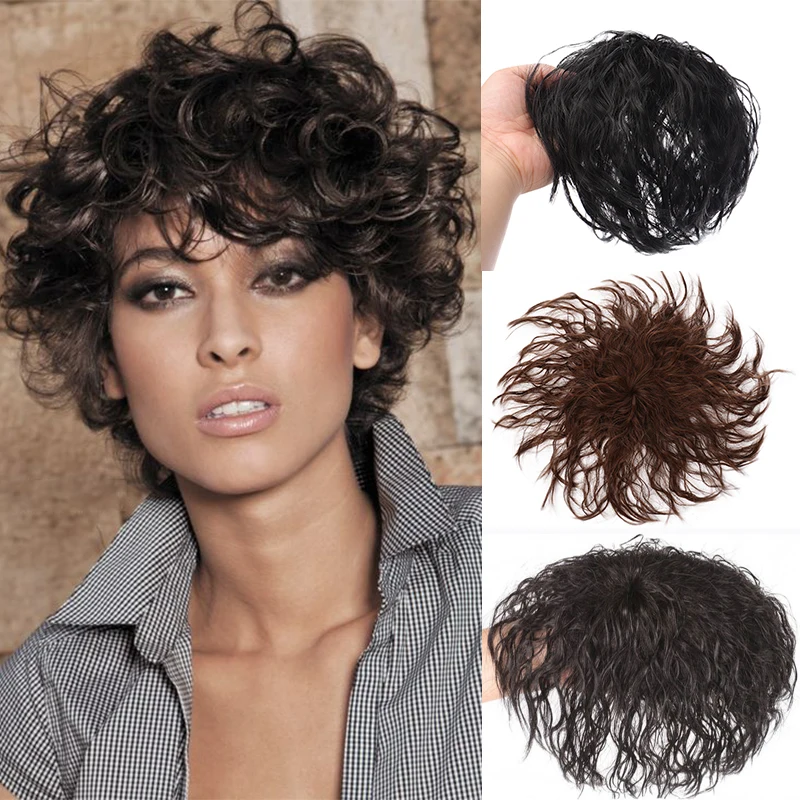 PAGEUP-extensiones de cabello postizo Natural para mujer, postizo de onda corta con Clip de flequillo, color negro y marrón