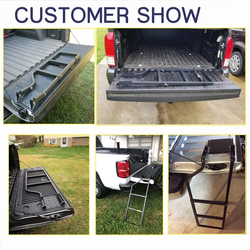 1set Car Universal Rear Door Tailgate Ladder Universal Truck Tailgate Ladder Pickup Foldable Extension Step Ladder 87-107cm 4x4