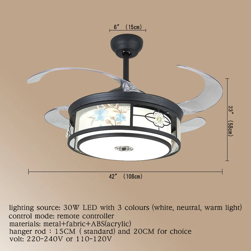 AOSONG  Modern Ceiling Fan Lights With Invisible Fan Blade Remote Control Home Decorative For Living Room Bedroom Restaurant