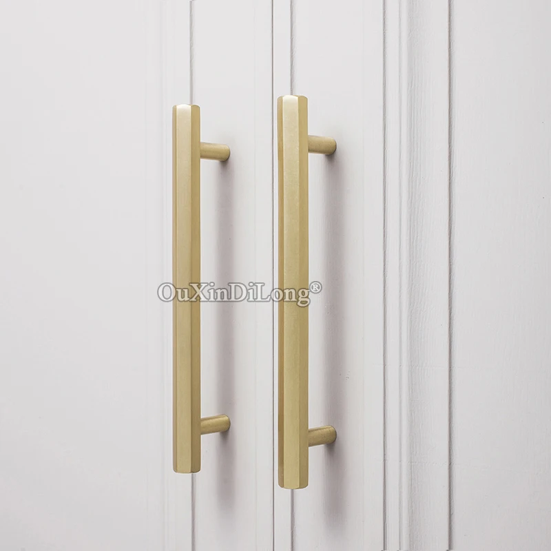 European 2PCS Solid Brass T-bar Furniture Handles Drawer Pulls Cupboard Wardrobe Kitchen Shoe TV Cabinet Pulls Handles and Knobs