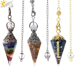 CSJA Esoterics Crystal Pendulum Divination 7 Chakra Natural Chip Beads Resin Pendant Pendulum Pendulos Radiesthesia Jewelry S832