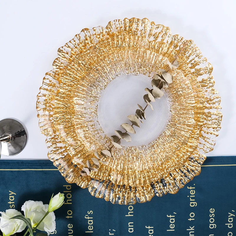 

Nordic-Style Round Dinner Plate Creative Dried Fruit Plate Glass Tableware Gold Food Container Western Dishes Steak Dinnerware