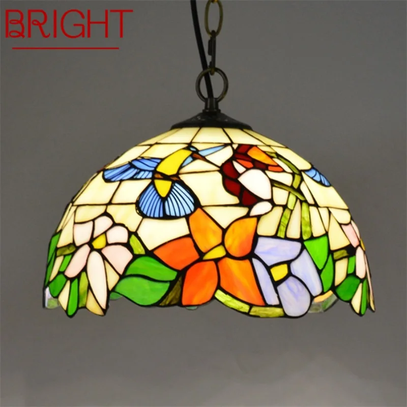 

BRIGHT Tiffany Pendant Light Contemporary LED Lamp Flower Figure Fixtures For Home Dining Room Decoration