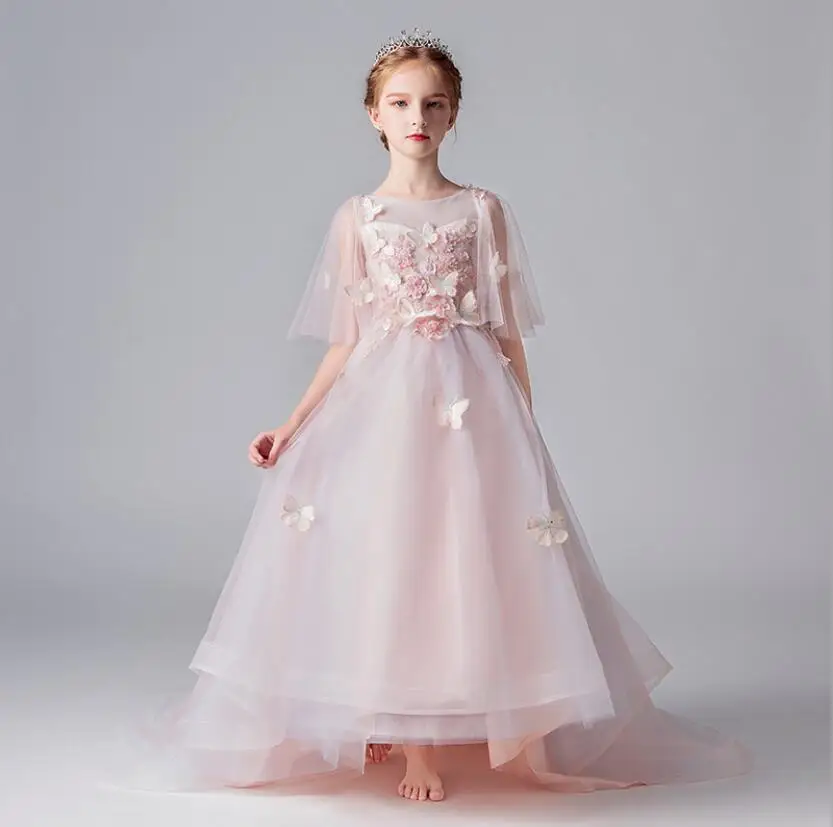 Elegant Appliques Lace First Communion Dress Long Trailing Kids Children Pageant Prom Wedding Princess Gown Flower Girl Dresses