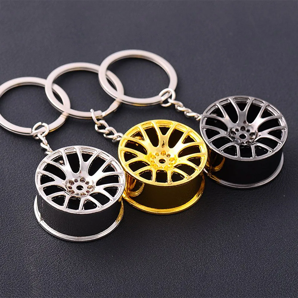 Mini Keychain Alloy Car Wheel Hub Auto Logos Key Chain Auto Repair Parts Car Mini Tire Wheel Key Chain For Car Key Decoration