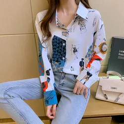 2021 New Style Dress Versatile Retro Hong Kong And Floral Women's Shirt Fashion Korean Slim Fit Leisure Girl Chiffon Top B014