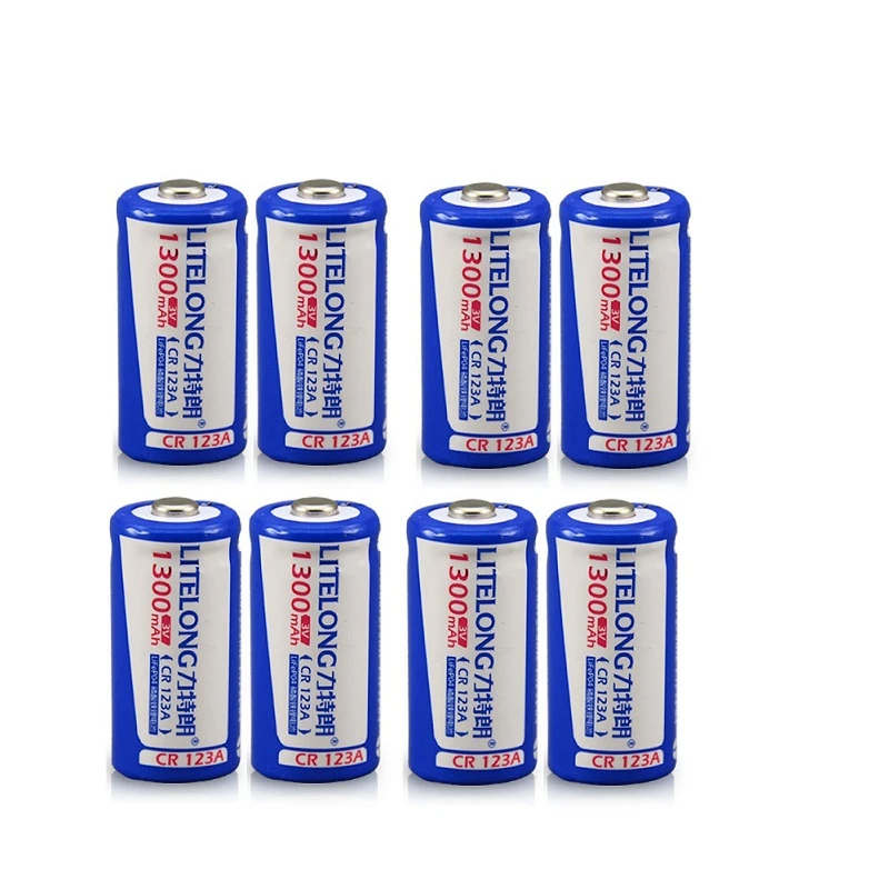 

8pcs/lot High quality 3V 1300mAh CR123A rechargeable lithium battery LiFePO4 3V lithium battery for camera electronics