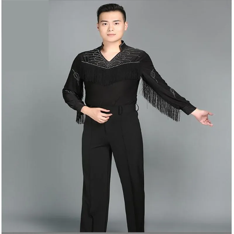 New men black dance shirt Competition Performance Ballroom Modern Salsa Tango Samba latin top men latin shirts boys dancewear