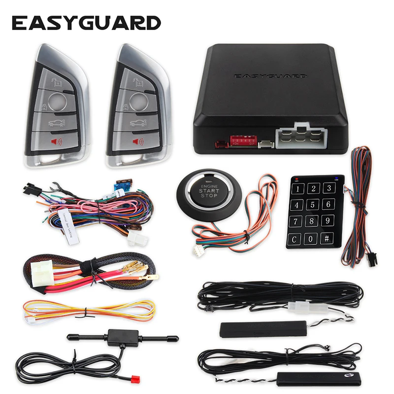 

Easyguard Smart key keyless go car alarm system remote engine start push button start touch password entry DC12V security alram