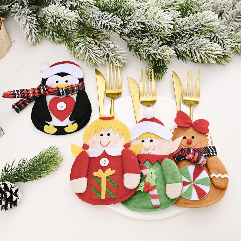 

Elves gingerbread Man Christmas New Year Pocket Fork Knife Cutlery Holder Bag Home Party Table Dinner Decoration Tableware