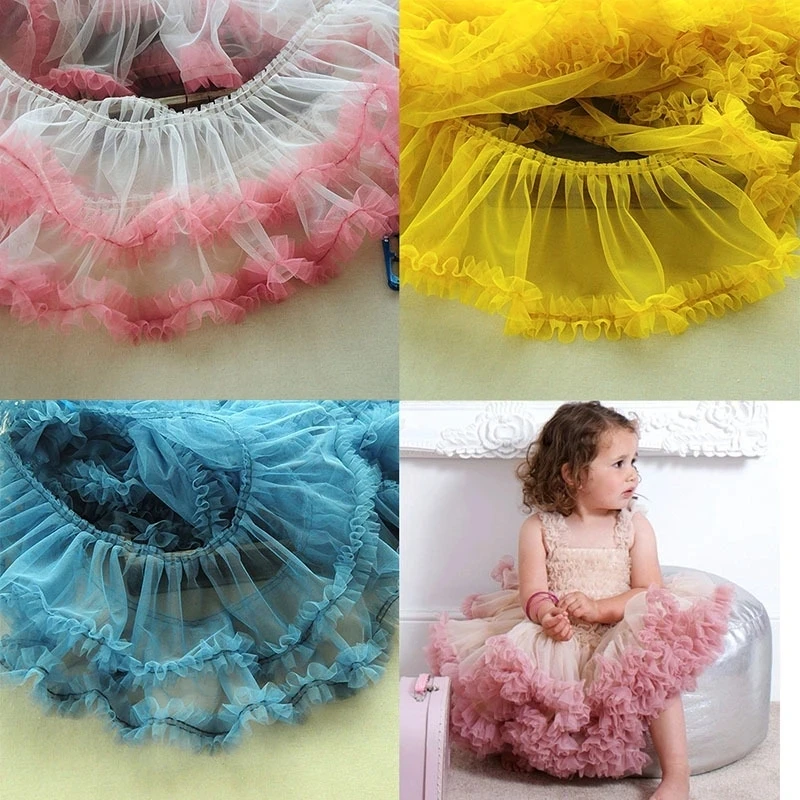 New Pleated 3D Applique Trim Tulle Lace Fabric DIY Wedding Dress Lolita Fluffy Party Skirt Home Textile Sewing Accessories