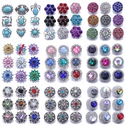 10pcs/lot Wholesale 18mm Snap Jewelry Resin Metal Rhinestone Flower 18mm Snap Buttons Fit Snap Button Bracelet Charms Jewelry