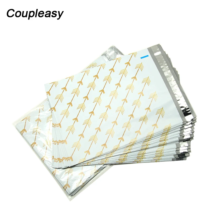 100Pcs Golden Arrow Poly Mailers Self Adhesive Plastic Envelope Waterproof Courier Storage Bag Shipping Mailing Bags 26x33cm