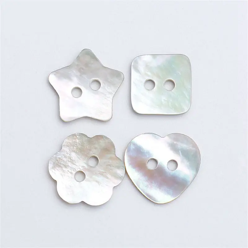 20pcs Natural Shell Sewing Buttons Color Mother of Pearl MOP Round Shell 2 Hole Star Heart Flower Shape Button Sewing Accessory