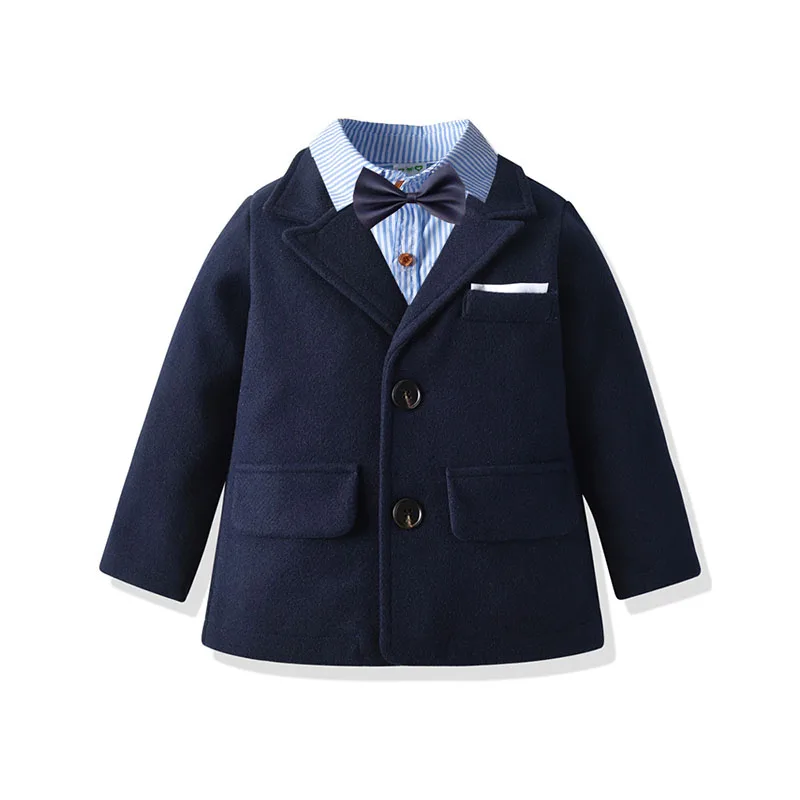 Autumn And Winter Boys Striped Shirt Trousers Navy Blue Suit Gentleman Jacket Five-Piece Graduation Gown Suit