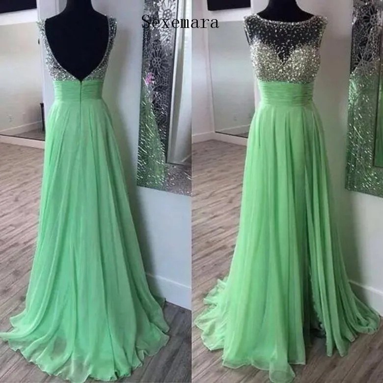 

Real Image Demure Simple sexy backless Spaghetti Strap Floor Length vestido de noiva Sequin Green Prom gown Bridesmaid Dresses