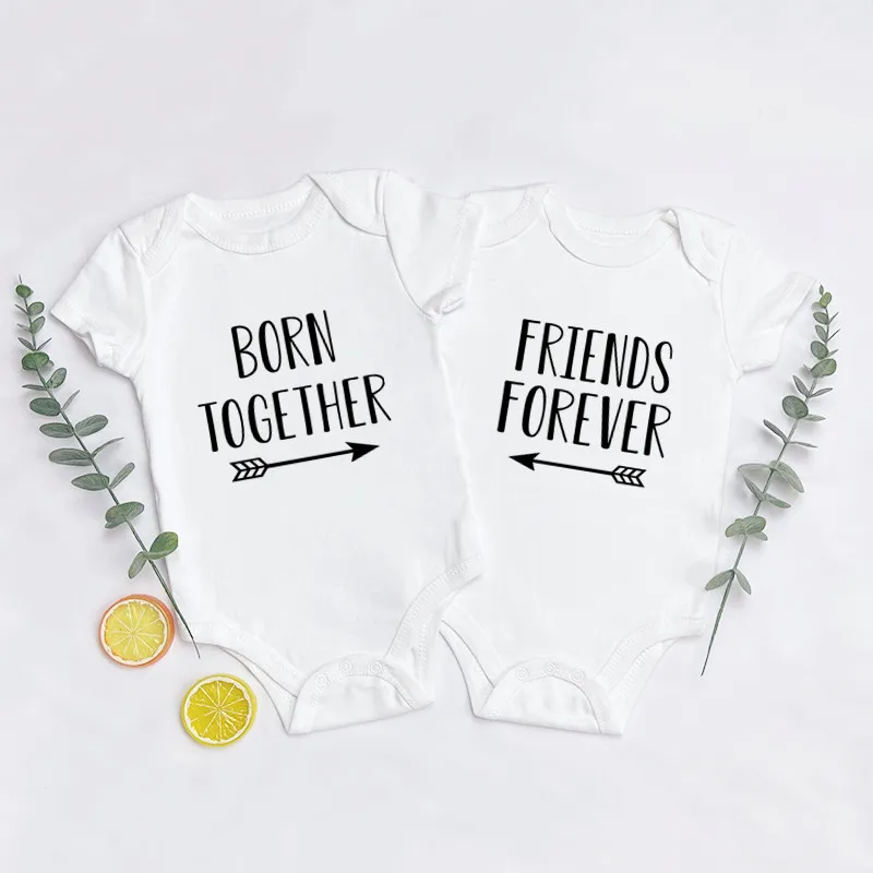 

Cute Born Together Friends Forever Newborn Baby Bodysuit 100% Cotton Short Sleeve Boys Girls Jumpsuit for 0-24M Baby Romper