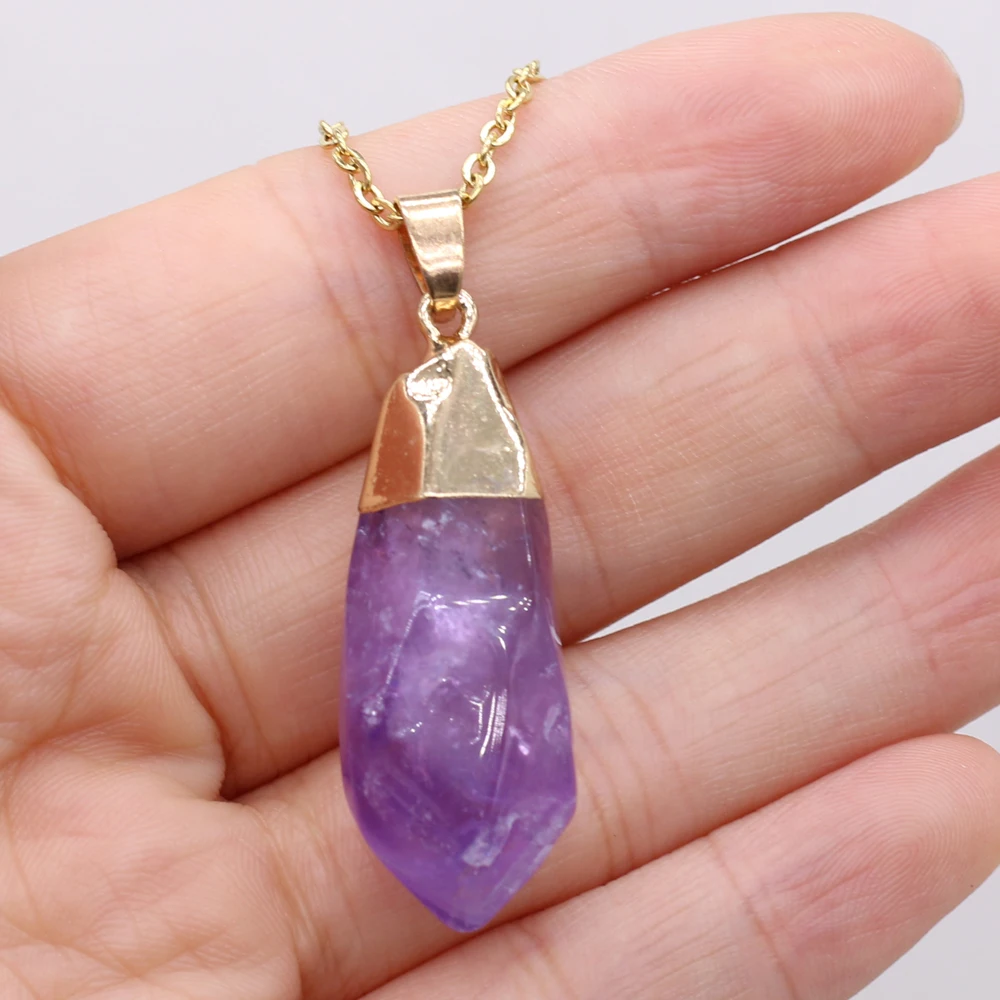 5PCS Wholesale Reiki Healing Natural Stone Rough Amethyst Pendant Necklace For Women Jewelry Fashion Necklaces Charm Gift