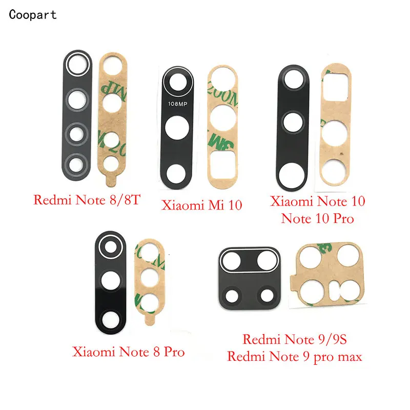 2 Stks/partij Coopart Terug Rear Camera Lens Glas Voor Xiaomi Redmi Note 8 8T 8pro 9 9S 9 Pro Max/Note 10 Pro/Xiaomi Mi 10