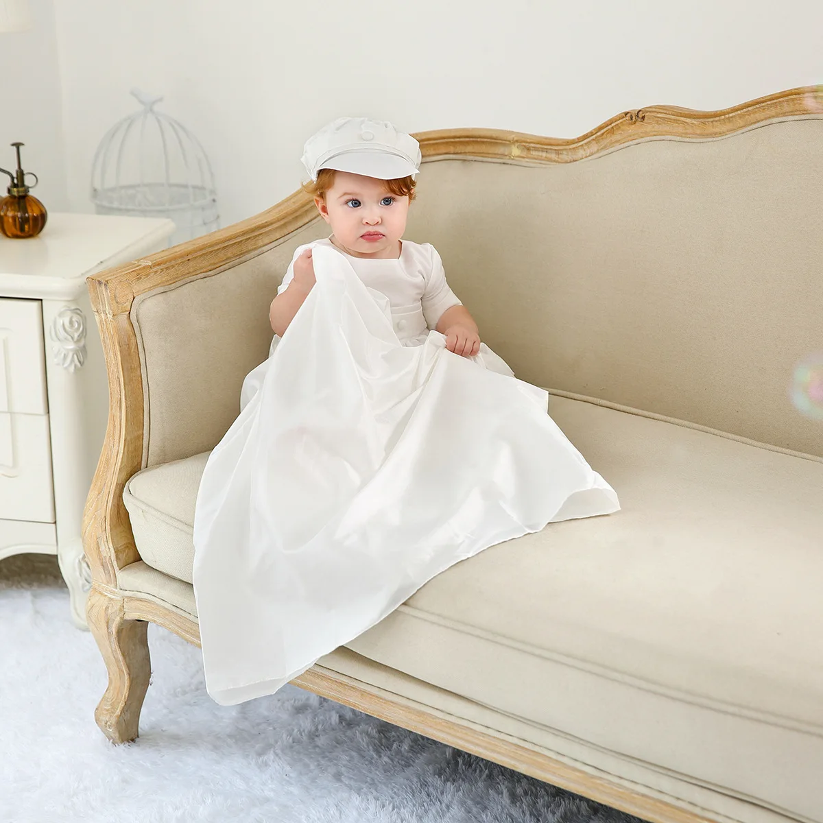 Super Long Baby Boy Baptism Dress Birthday Party Christening Ball Gown Infant Baby Wedding Formal Dresses + Hat 0 to 12 Months